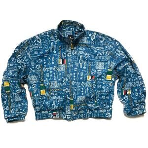 Vtg Nautical All Over YACHT Print Nylon Bomber Jacket Small Regatta Liz Sport